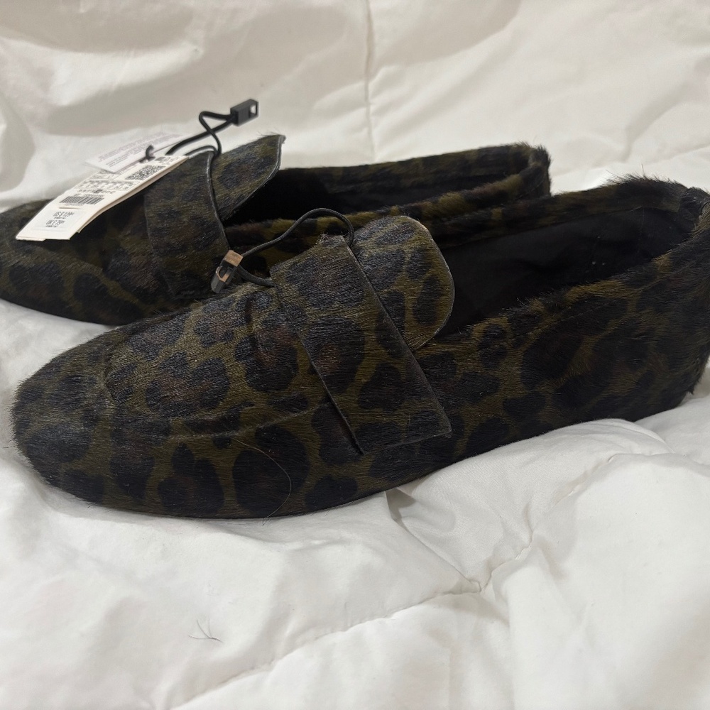 Faux fur animal print loafers